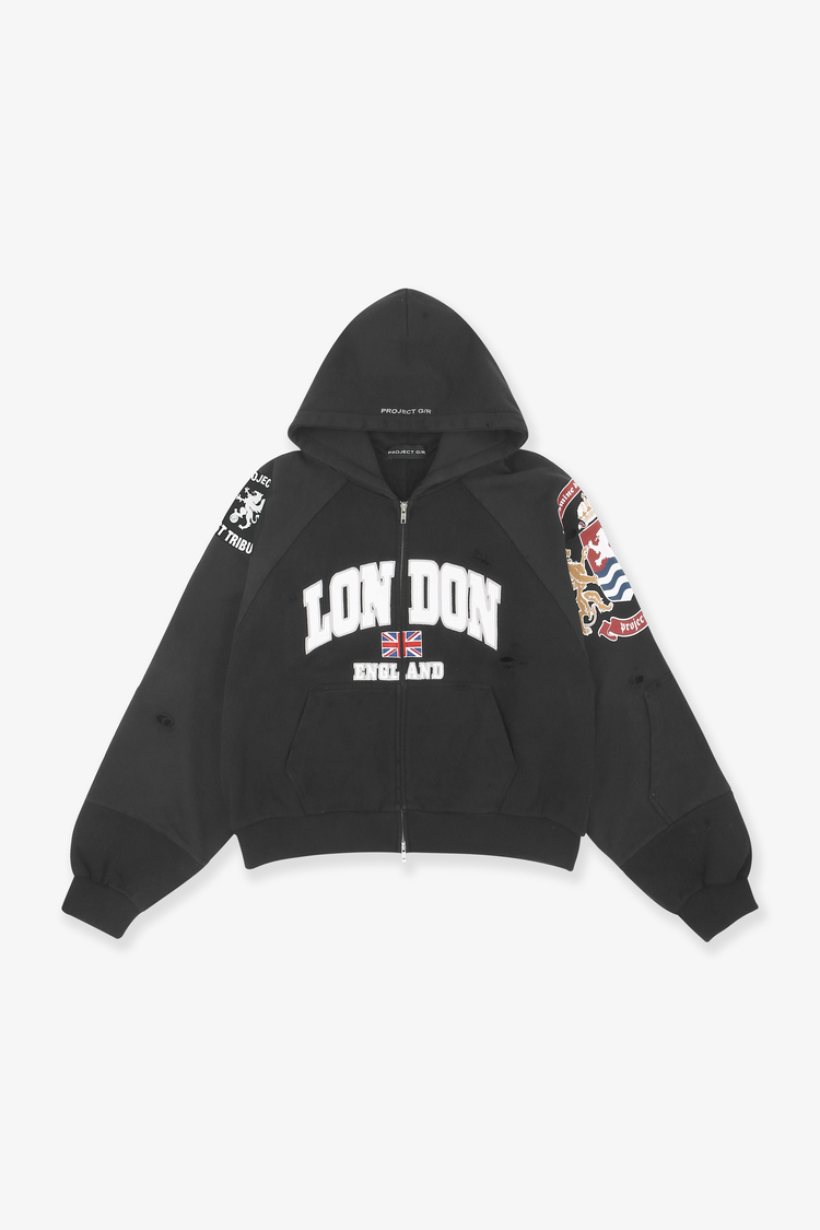 PROJECT G/R｜RECONSTRUCTED FOLDED ZIP HOODIE (BLACK)