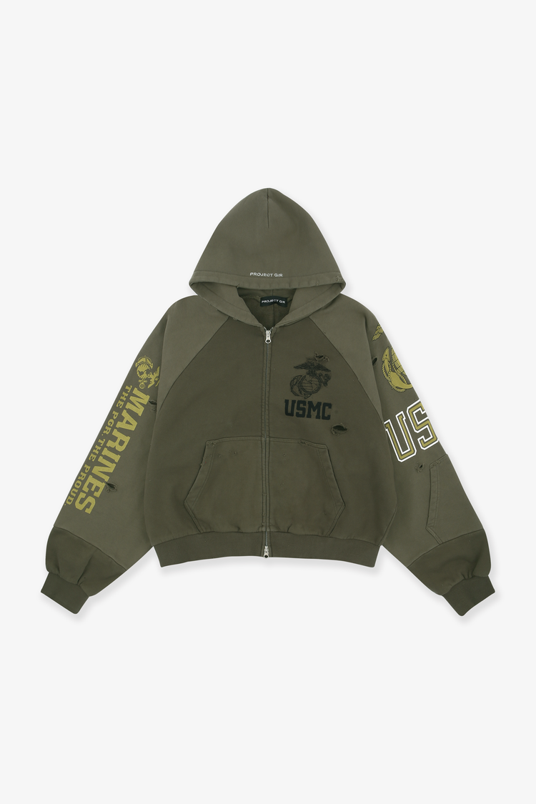 PROJECT G/R｜RECONSTRUCTED FOLDED ZIP HOODIE (KHAKI)