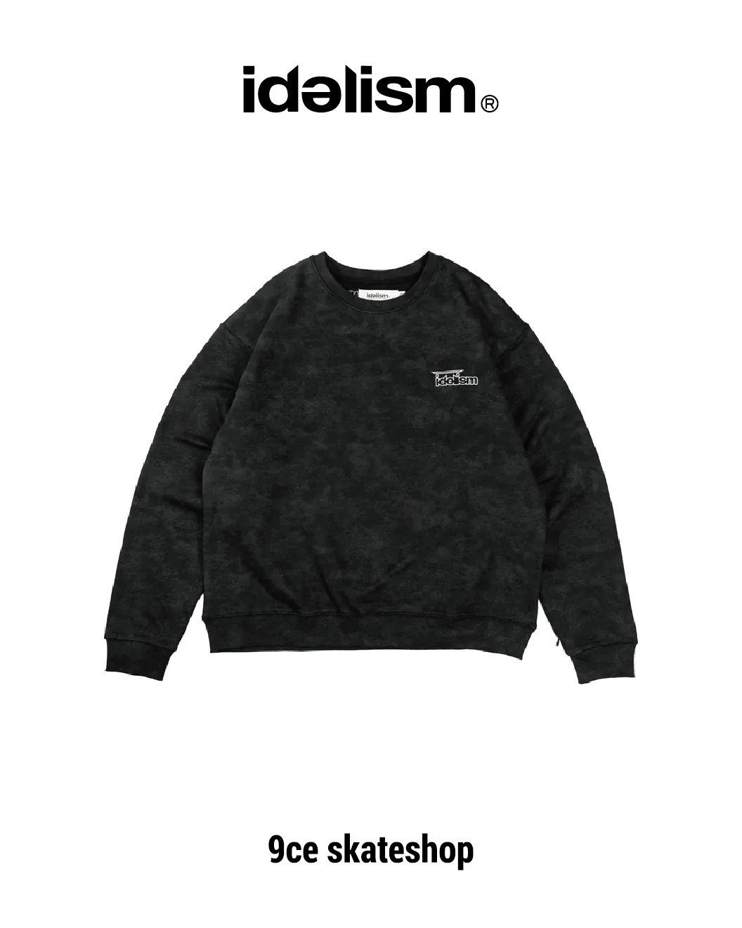 idealism x 9ce skateshop 水洗大學T 長袖 聯名款 黑 24 A/W Wash Sweater