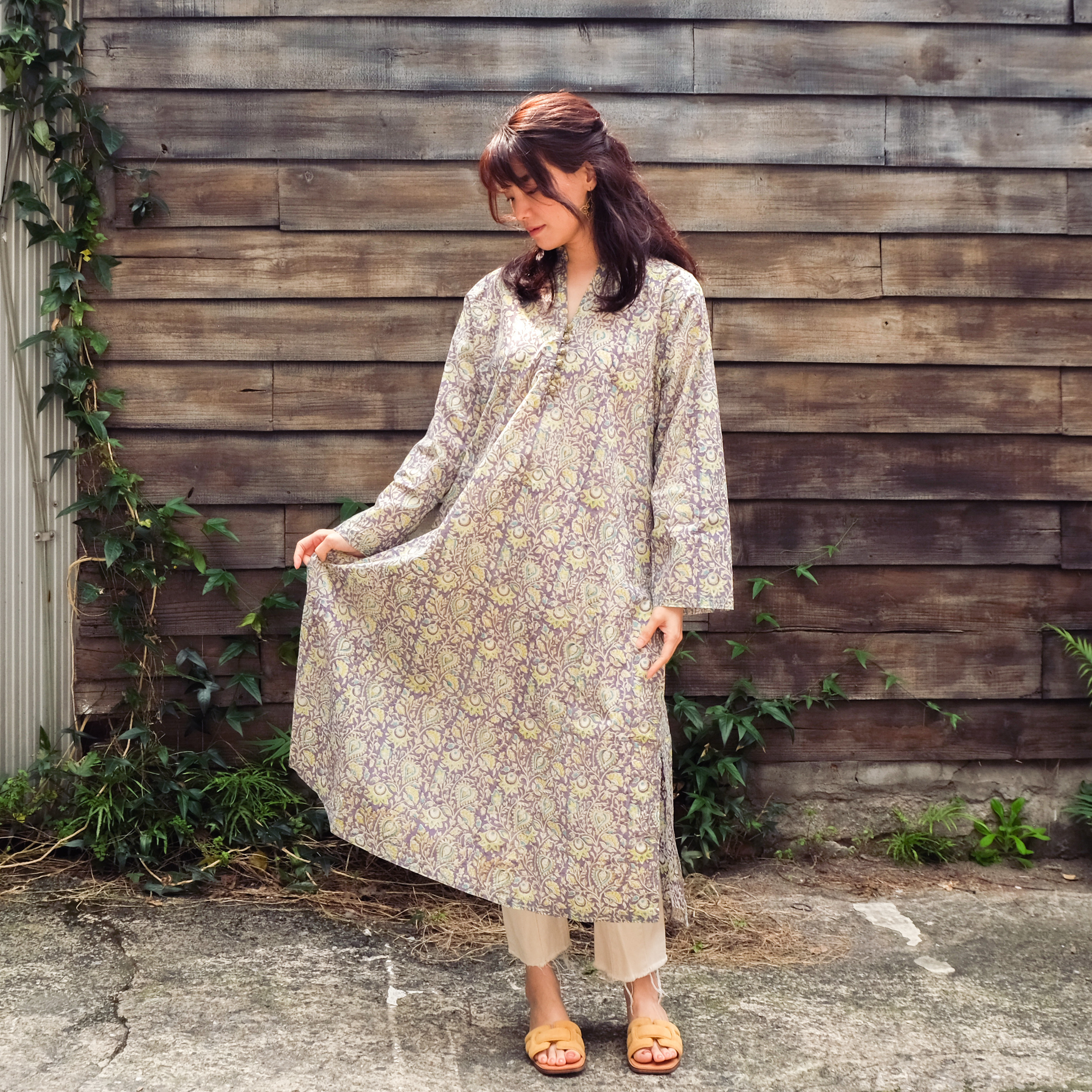 蓋染｜Kurta 罩衫 - 紫花 70｜巴基斯坦