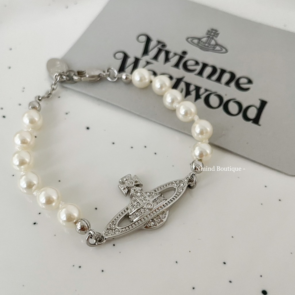 <快速出貨> Vivienne Westwood 滿鑽星球珍珠手鍊 銀