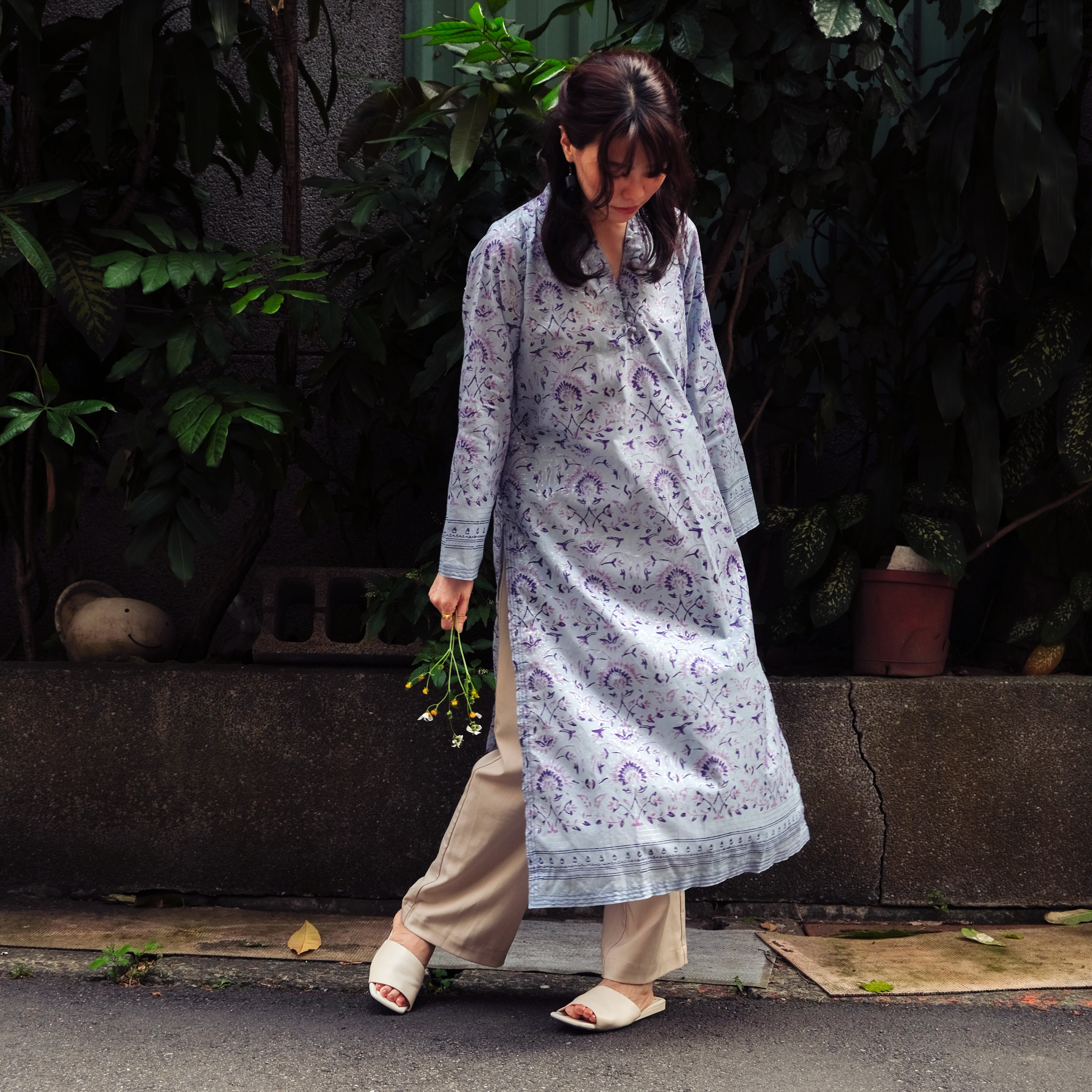 蓋染｜Kameez 罩衫 - 紫銀花 74｜巴基斯坦