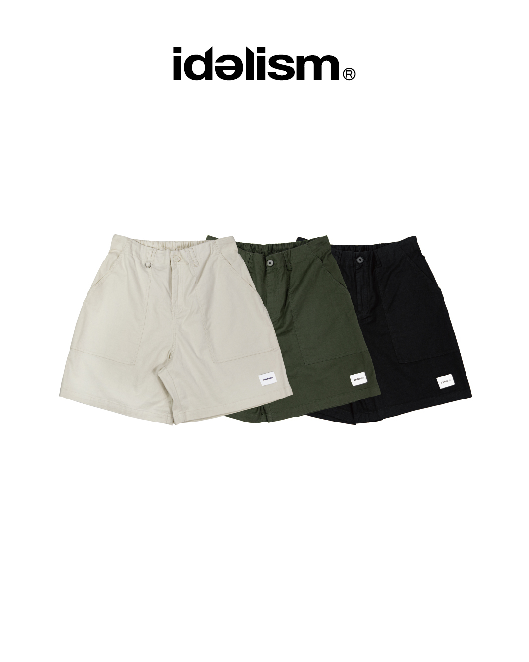 idealism 棉麻休閒短褲 後鬆緊帶 白/軍綠/黑 24 S/S Linen Shorts