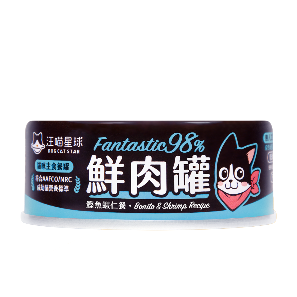 汪喵星球 貓用98%鮮肉無膠主食罐 -雞肉鰹魚蝦仁 80g [1箱24罐]
