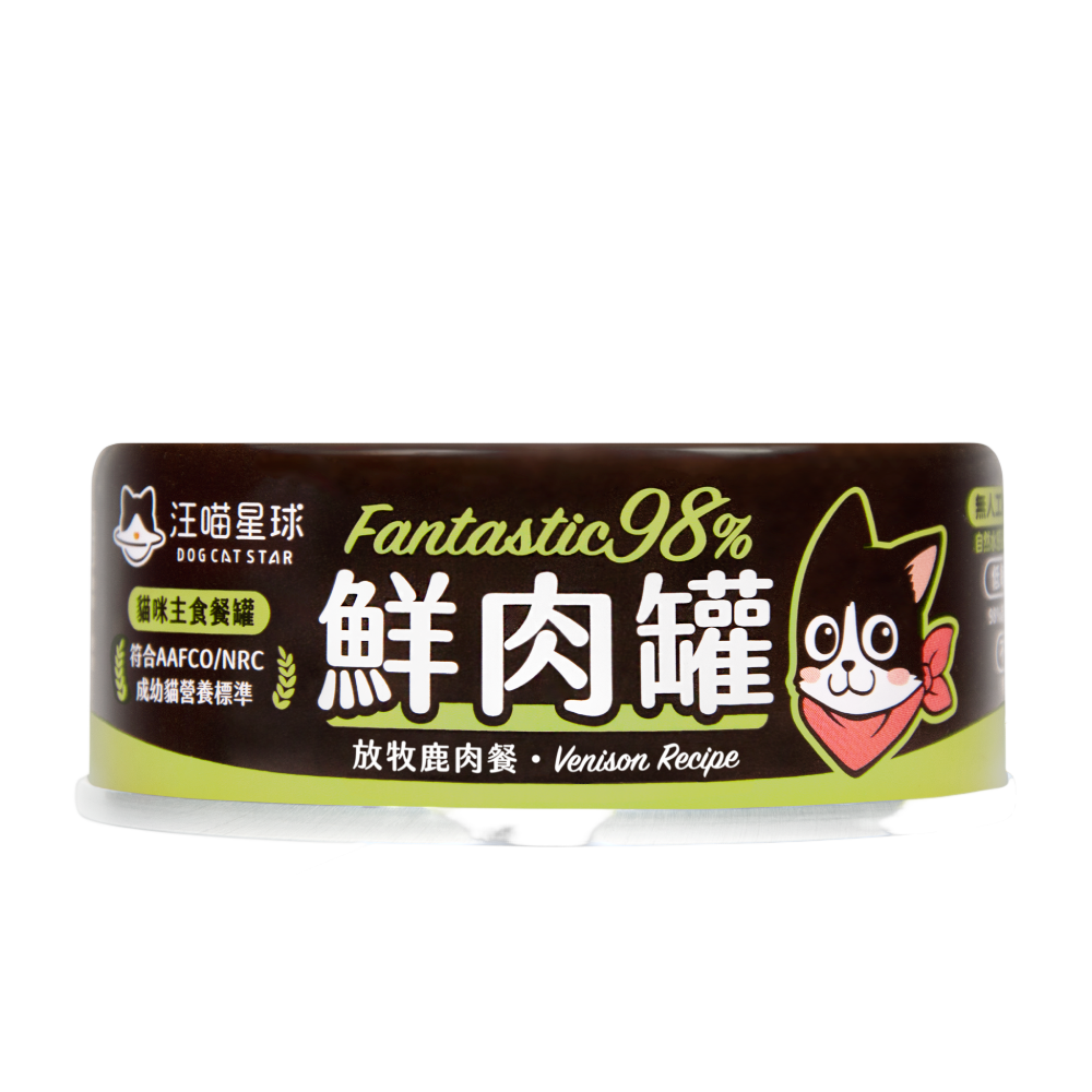 汪喵星球 - 貓用 98% 鮮肉無膠主食罐 放牧鹿肉 80g 【80g】 [1箱24罐]