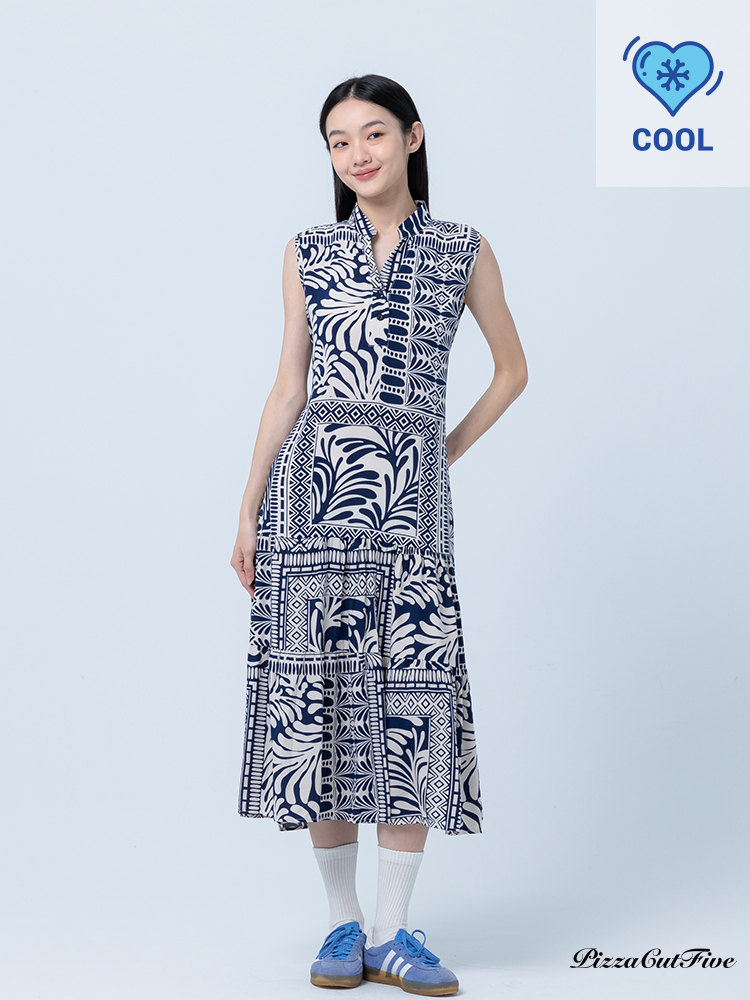 [兩件1580｜涼感洋裝]復古圖騰立領無袖蛋糕洋裝 PizzaCutFive PCF252486053
