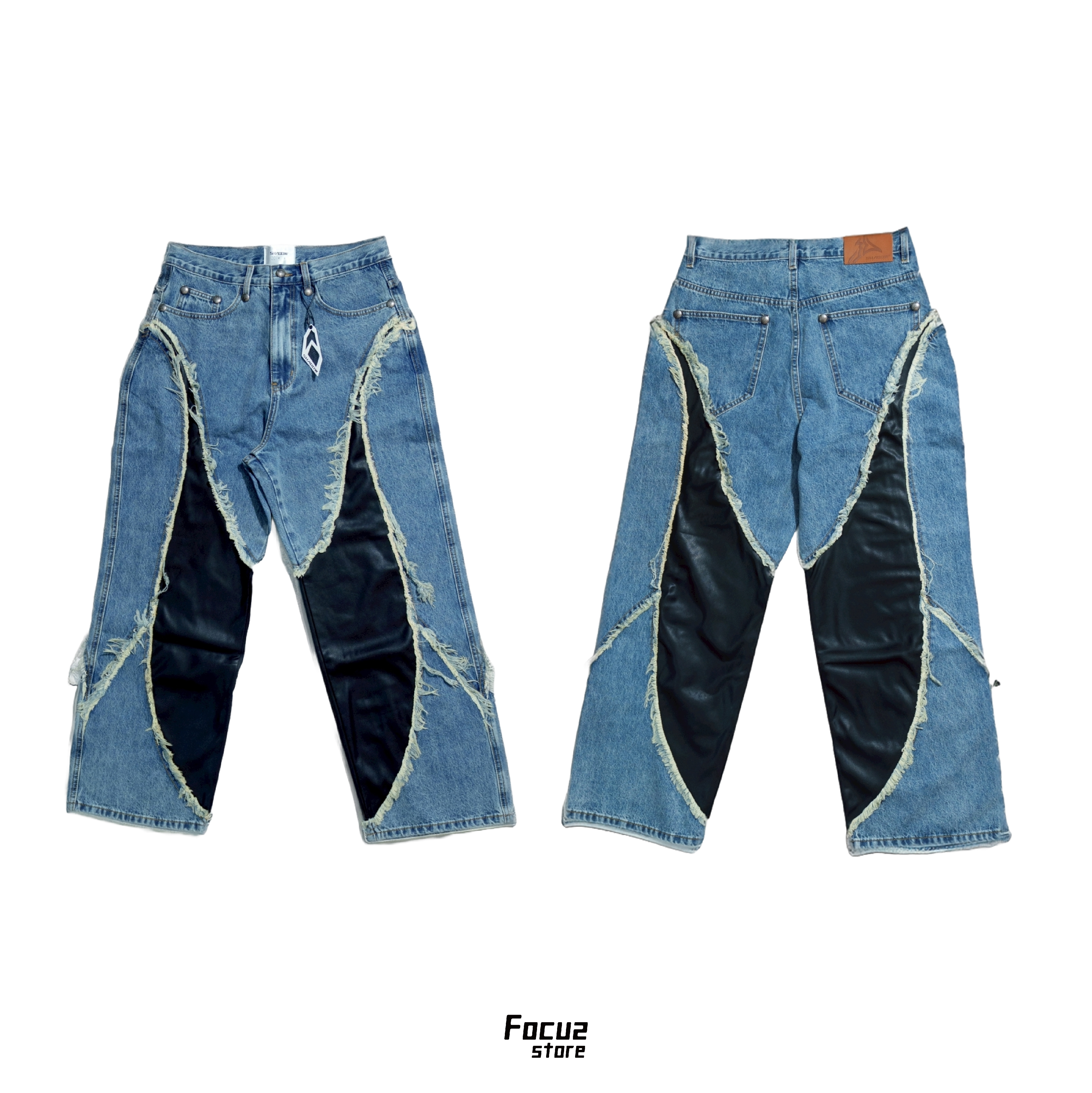 【Focus Store】現貨 SHADOW STUDIO SHADOW PROJECT - Leather Denim 皮革拼接丹寧褲