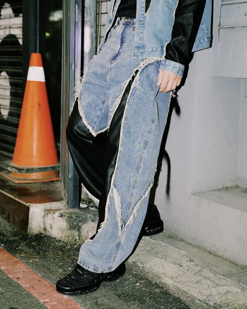 【Focus Store】現貨 SHADOW STUDIO SHADOW PROJECT - Leather Denim 皮革拼接丹寧褲