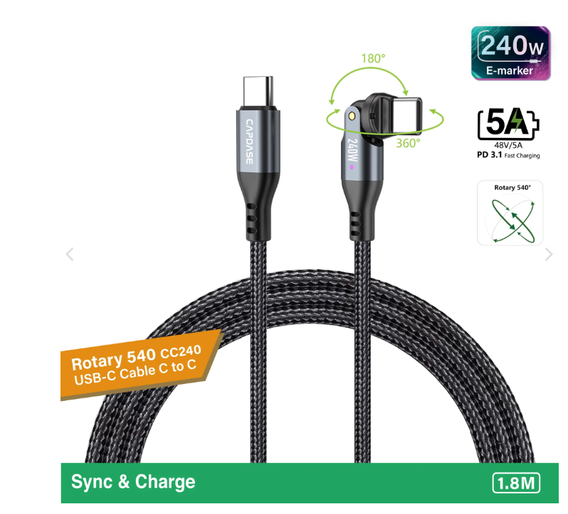 Capdase USB C To C Rotary540 (240W) Cable (1.8M) HC00-46G1