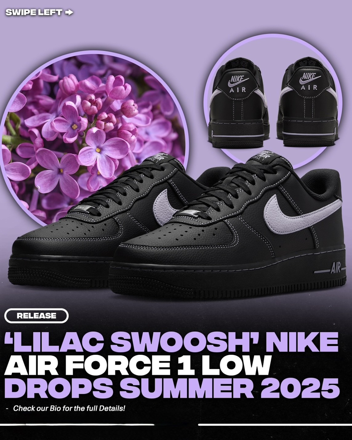 Nike Air Force 1 Low Black Light Lilac Swoosh 黑魂 淡紫