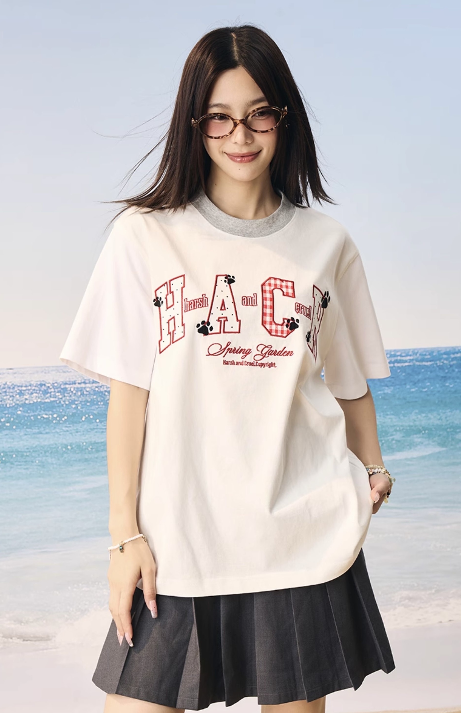 harsh and cruel 2025SS 涼感防曬 撞色格紋貼布 短袖