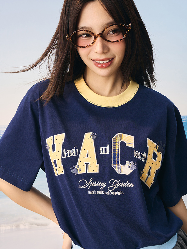 harsh and cruel 2025SS 涼感防曬 撞色格紋貼布 短袖