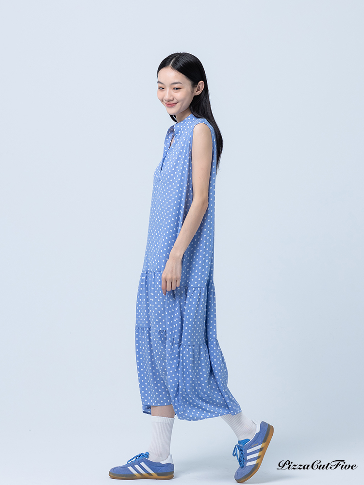 [兩件1580｜涼感洋裝]經典小圓點立領無袖蛋糕洋裝 PizzaCutFive PCF252486048
