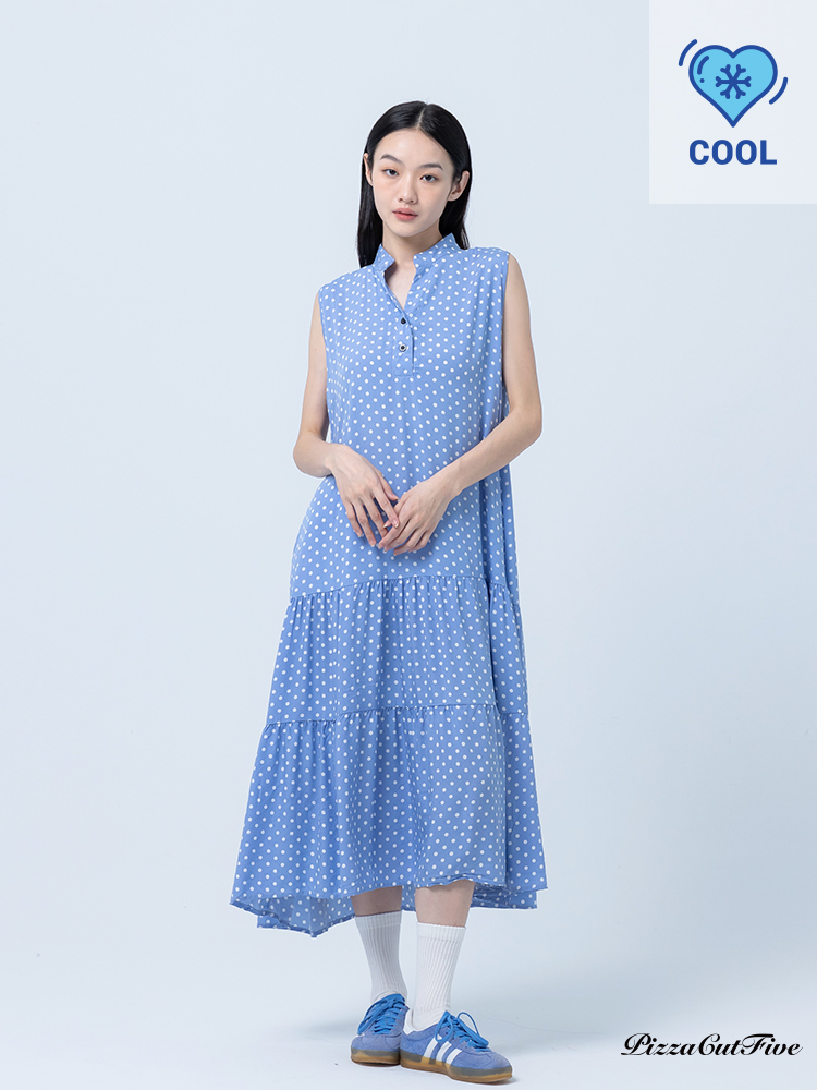 [兩件1580｜涼感洋裝]經典小圓點立領無袖蛋糕洋裝 PizzaCutFive PCF252486048