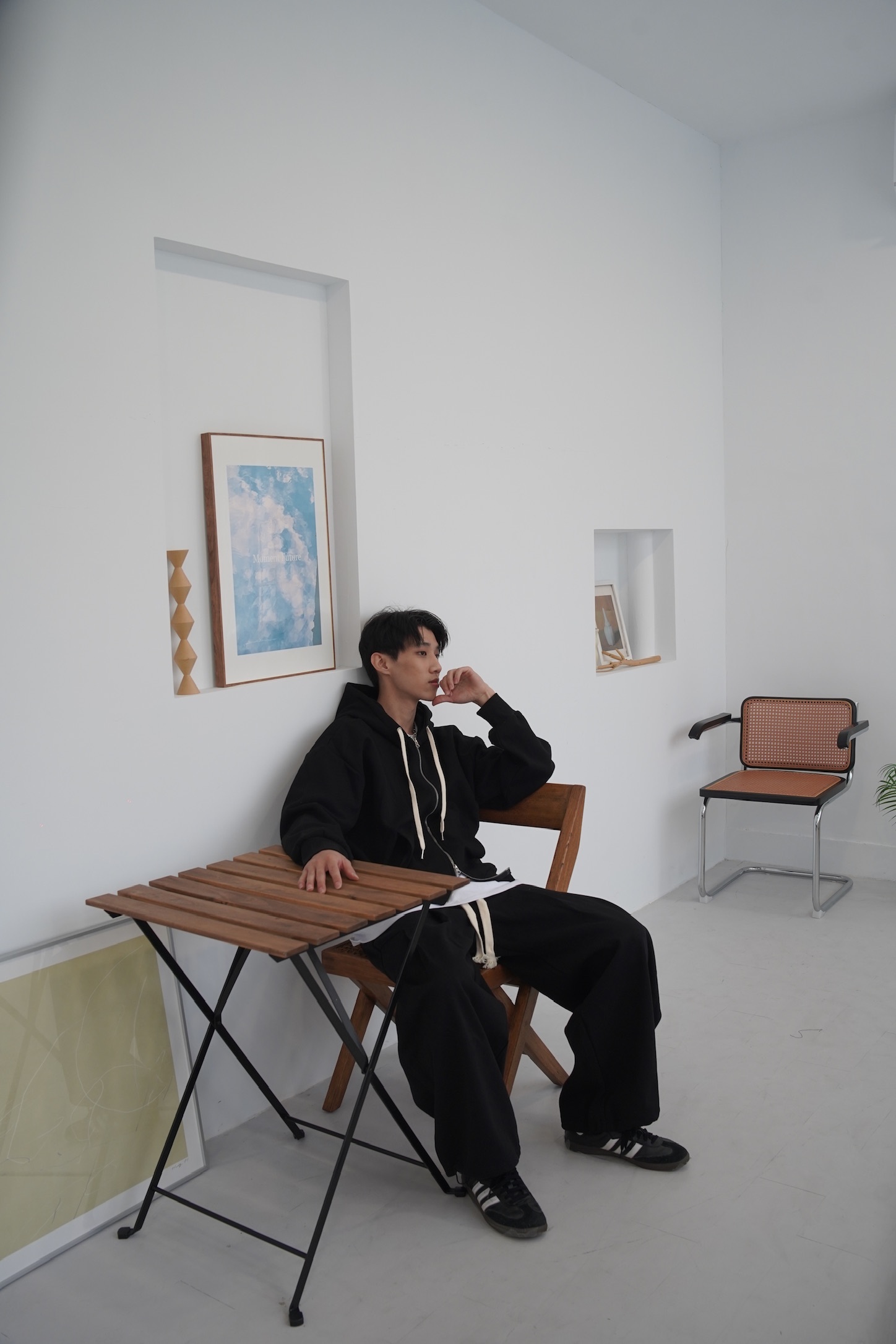 小鯊魚設計棉褲 黑