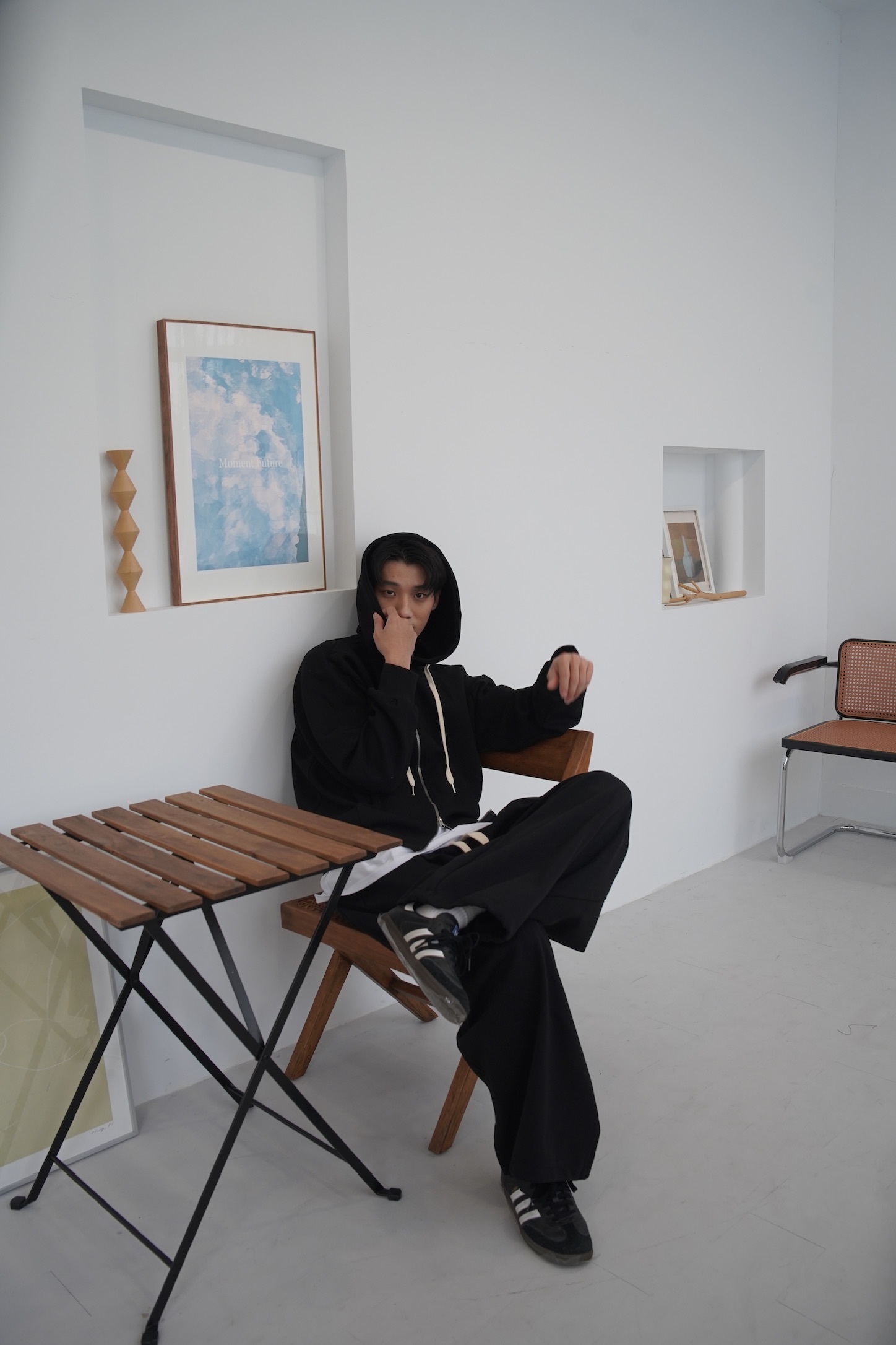 小鯊魚設計棉褲 黑