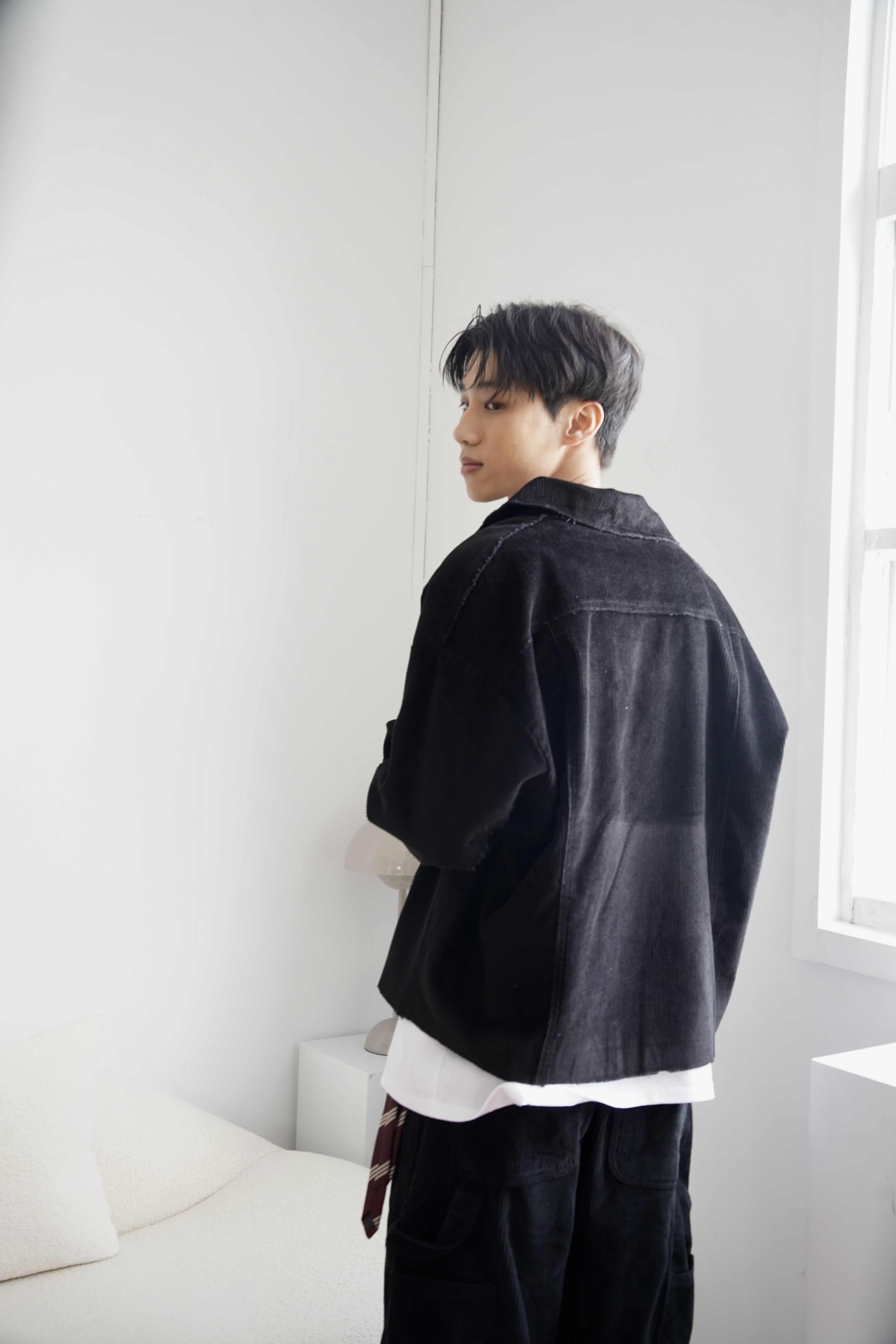 短版燈芯絨夾克 黑