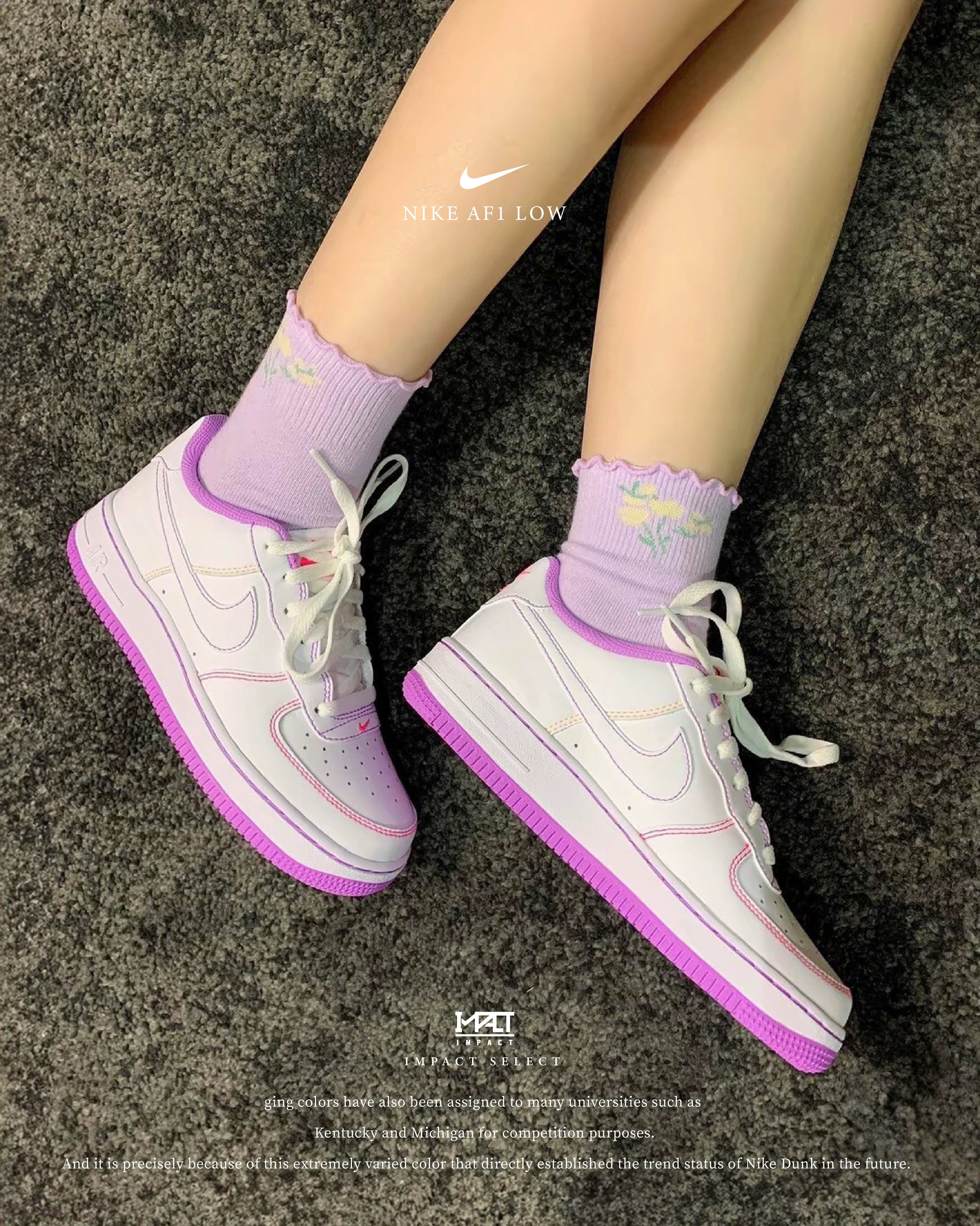 Nike AF1 Low GS 白紫 紫色 縫線 女款 CW1575-110