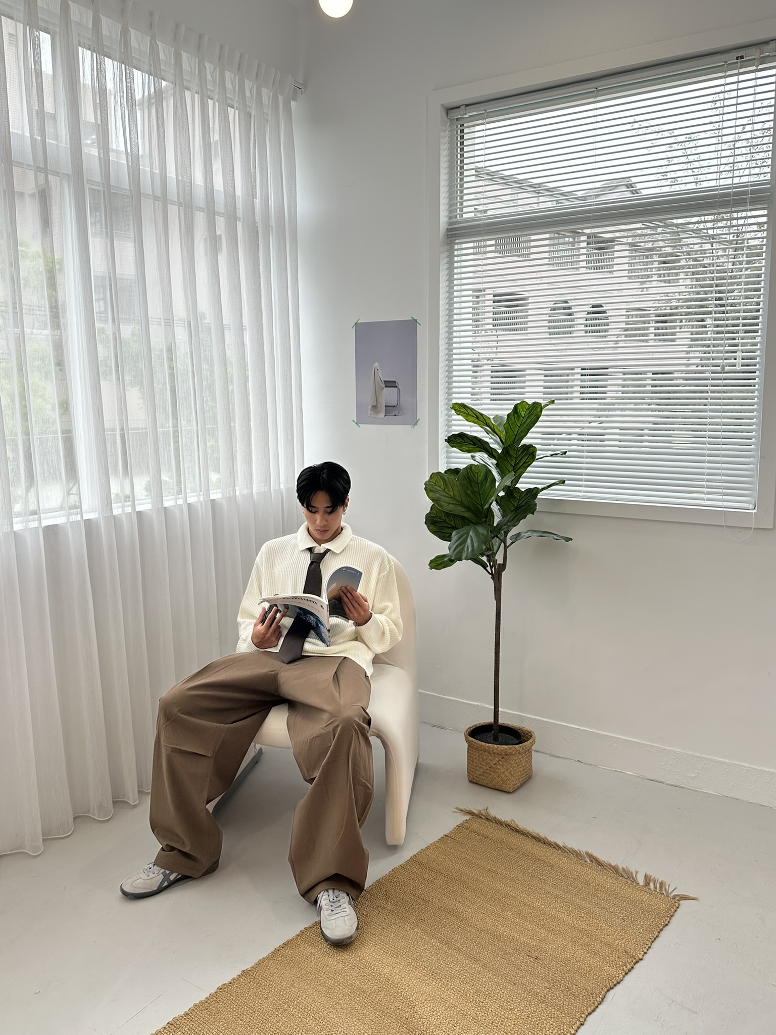 奶咖棕西裝打摺闊腿褲