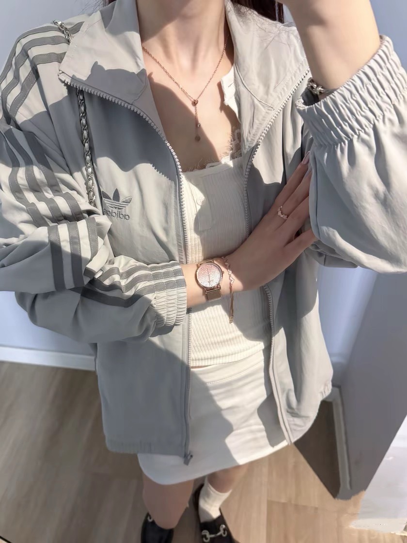 Adidas Originals 運動休閒 立領條紋 長袖外套 灰色 JD0436