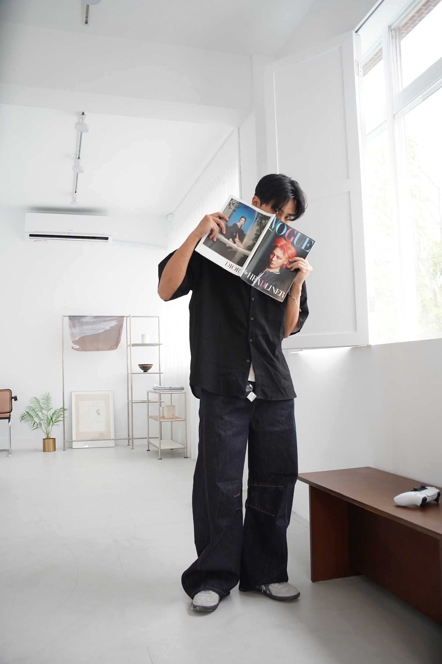 打摺明線設計款闊腿褲(navy)