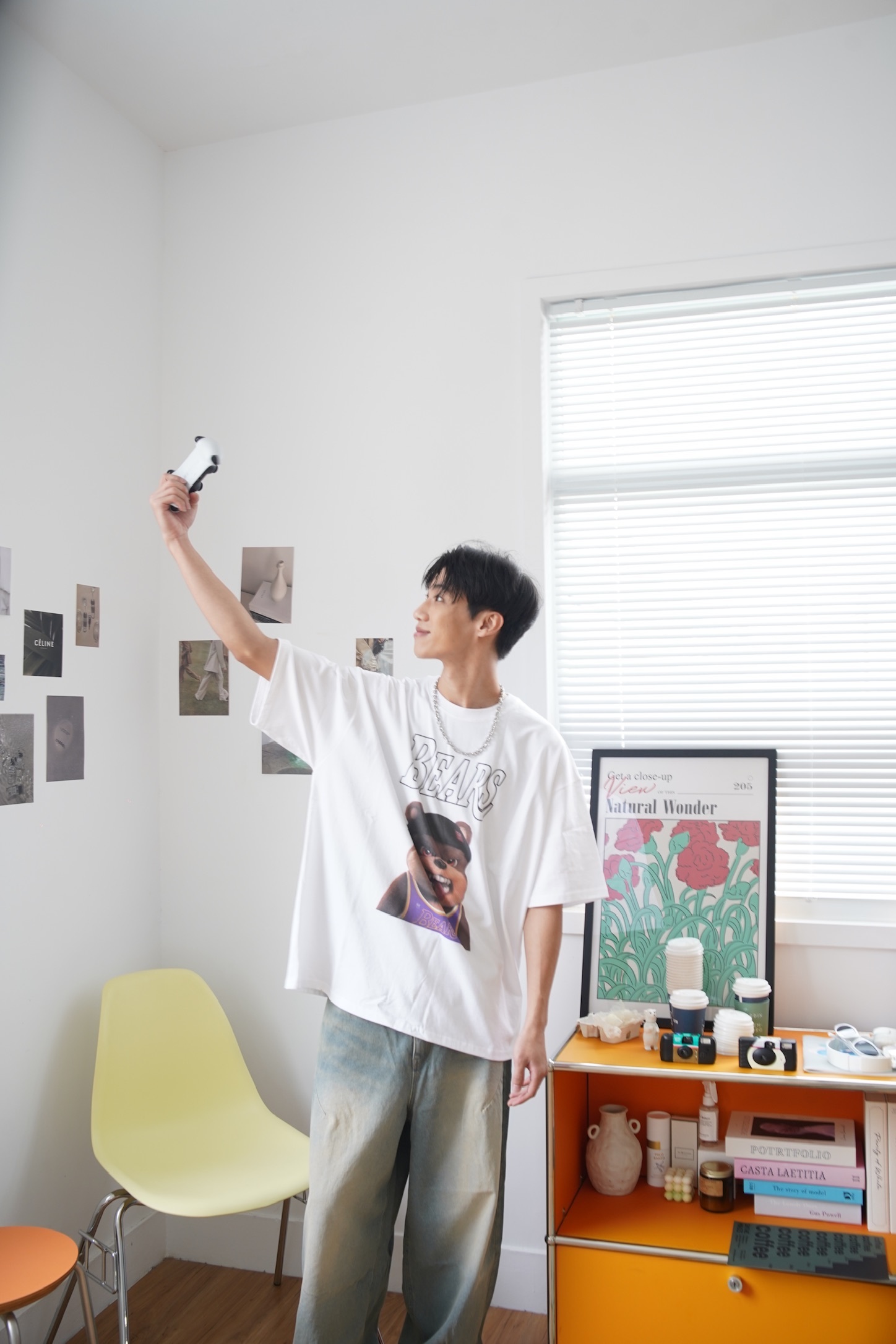 正韓美式重磅黑熊短T 白