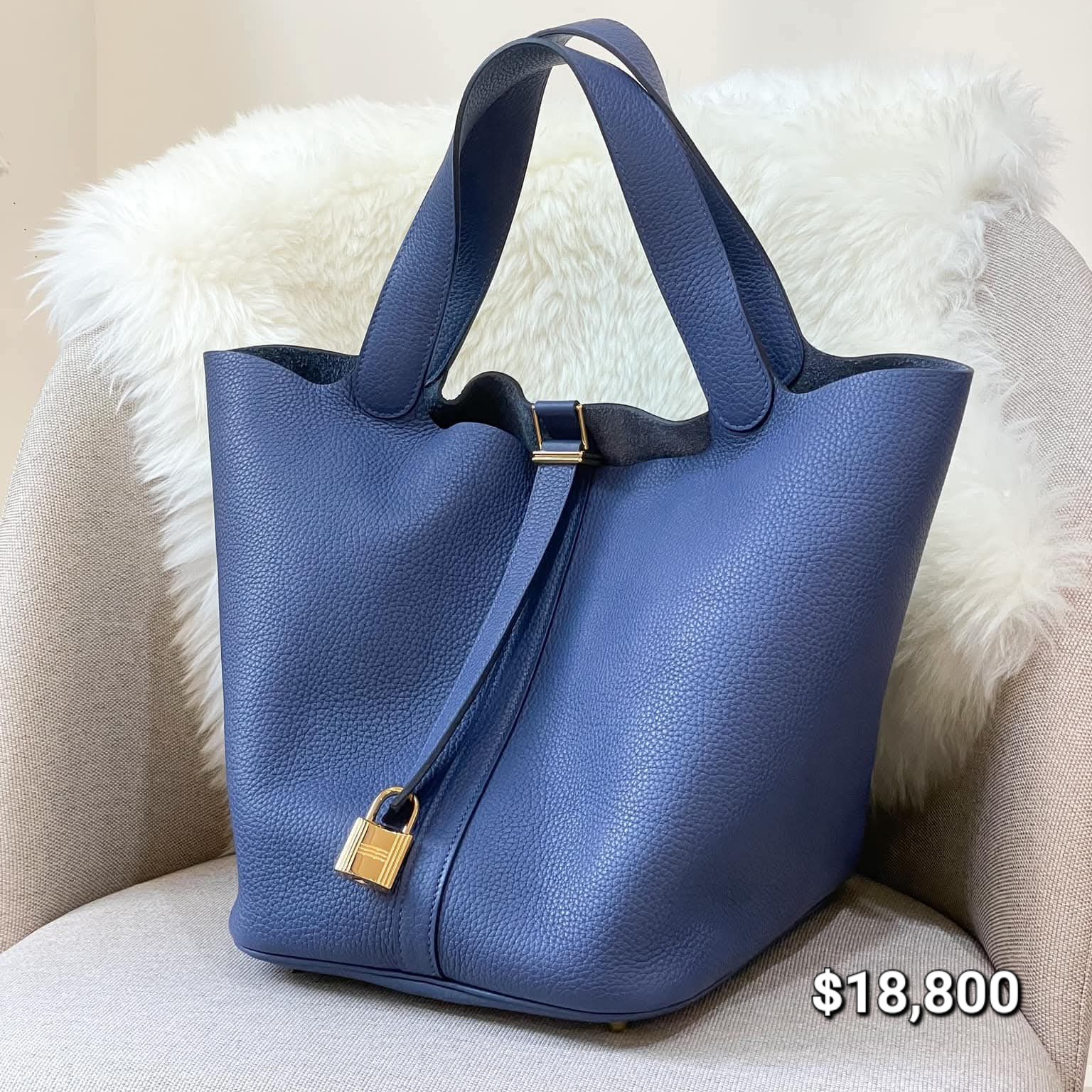 Preloved Hermès Picotin26 TC Leather Bleu Brighton GHW HK$18,800  (HK$2,000 即時落訂)