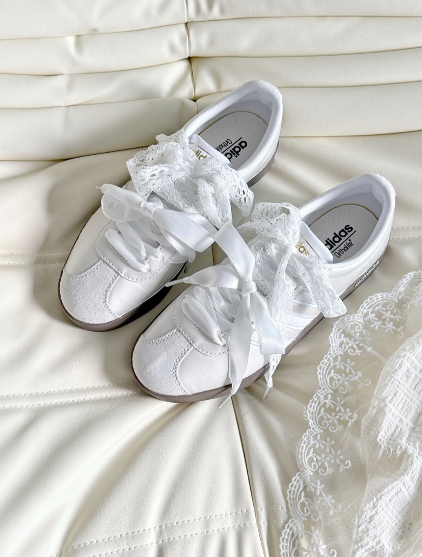 <公主殿下德訓鞋🤍> 訂製 Adidas Neo VL Court 蕾絲 蝴蝶結 白色 白月光 銀白 月光圓舞曲 JQ2470