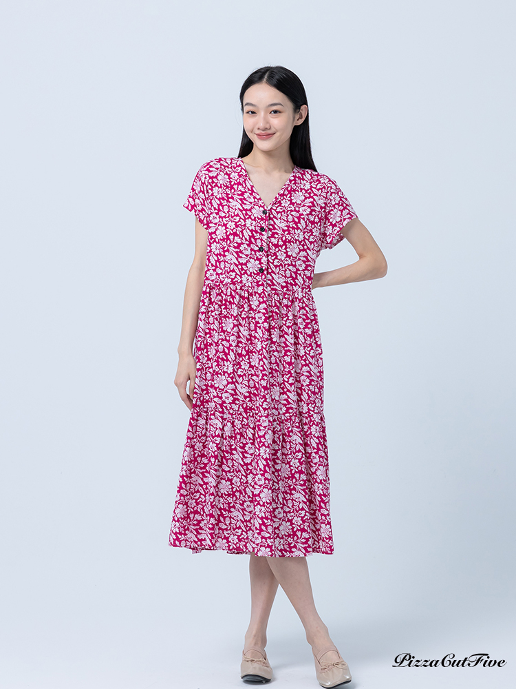[兩件1580｜涼感洋裝]花朵短袖綁帶洋裝 PizzaCutFive PCF252485042