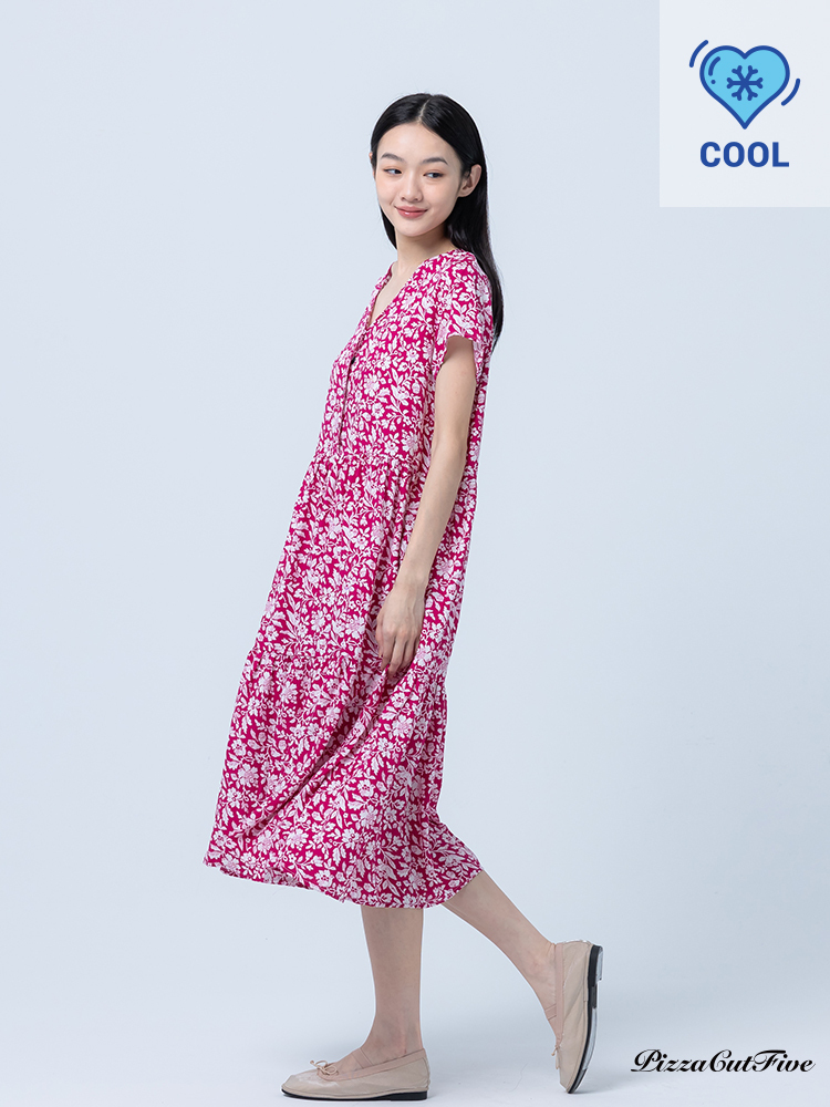 [兩件1580｜涼感洋裝]花朵短袖綁帶洋裝 PizzaCutFive PCF252485042