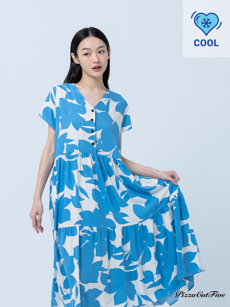 [兩件1580｜涼感洋裝]大花朵短袖綁帶洋裝 PizzaCutFive PCF252485045