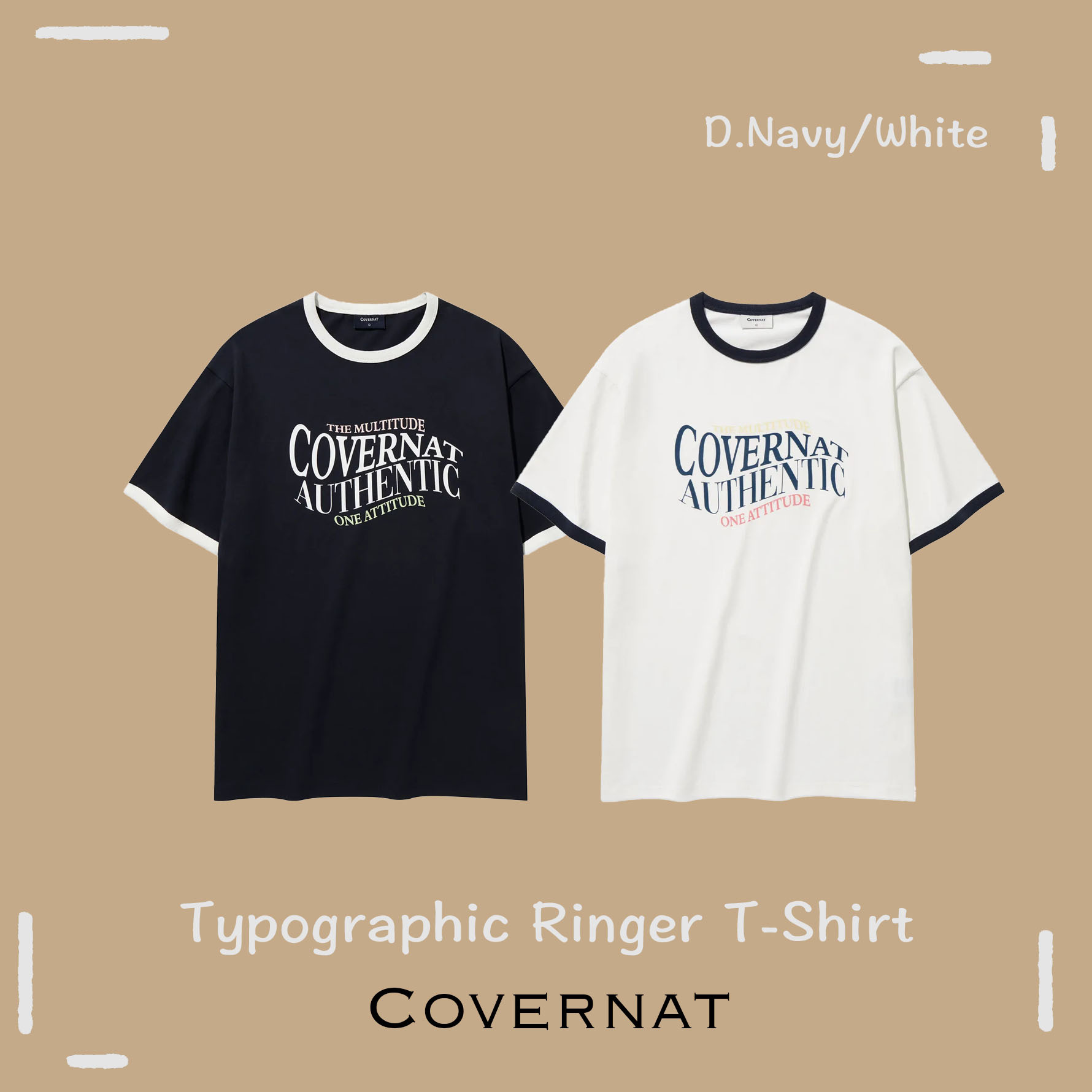 【OWN】Covernat 短袖上衣 滾邊 撞色 休閒 短TEE 不分男女 暗藍 白色