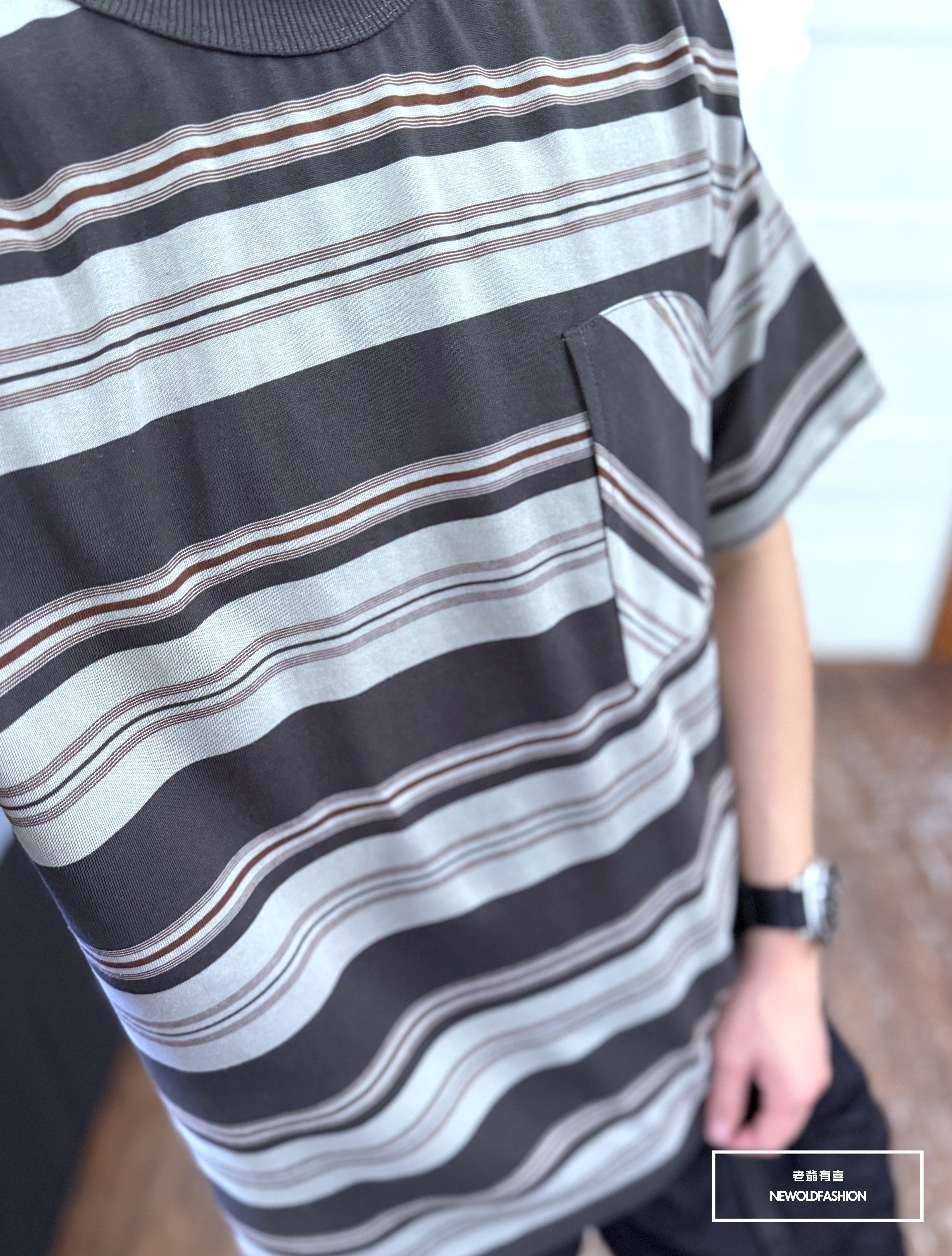 『新品上市』重磅撞色斜紋短T(NOF2503N8076)-灰