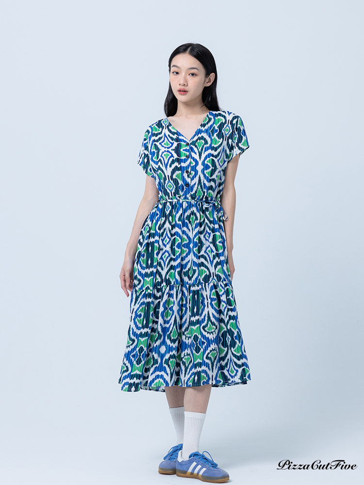 [兩件1580｜涼感洋裝]水漾色彩短袖綁帶洋裝 PizzaCutFive PCF252485044