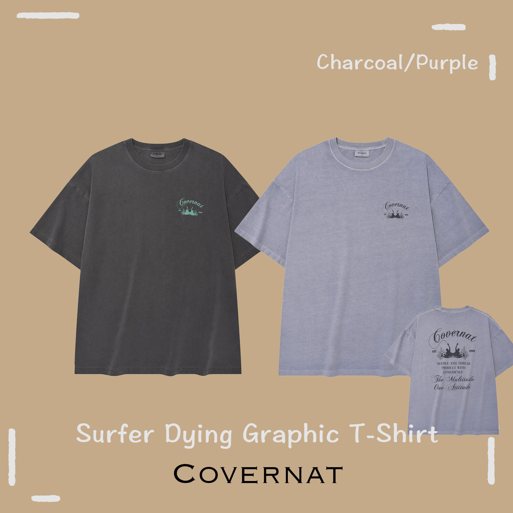 【OWN】Covernat 短袖上衣 復古 水洗 刷白 懷舊 造型短T 不分男女 炭灰 紫色