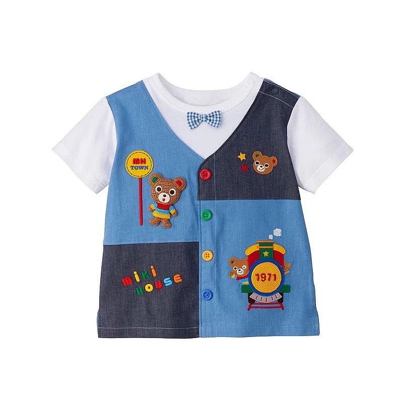 🐻𝐌𝐢𝐤𝐢 𝐇𝐨𝐮𝐬𝐞 小熊刺繡拼色假2件短袖上衣