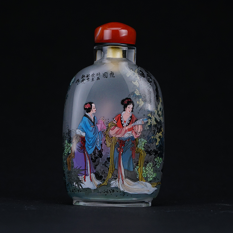 鹿港窯典藏級內畫工藝|仕女遊園鼻煙壺 仕女漫步園林展現悠然逸趣