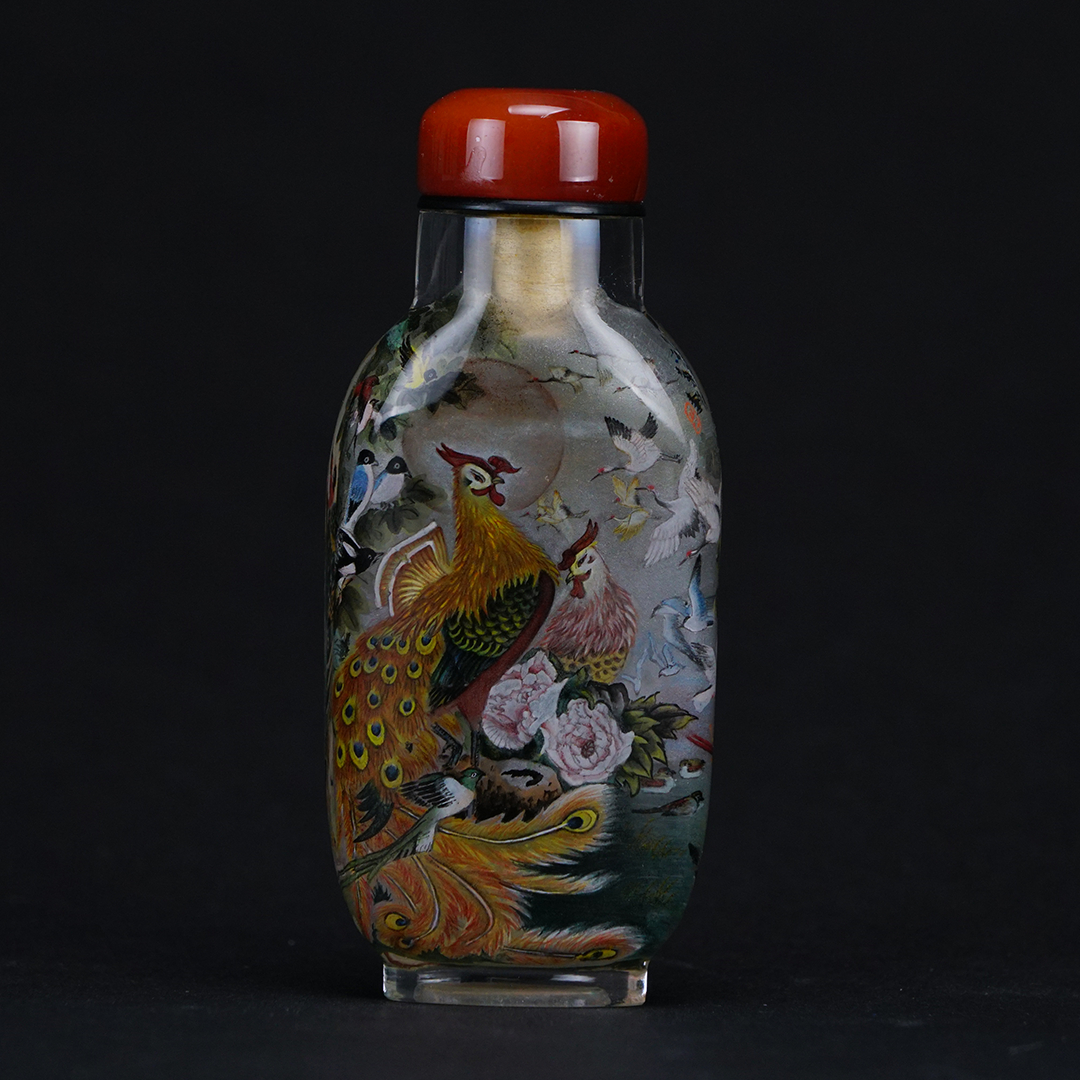 鹿港窯典藏內畫工藝｜百鳥圖鼻煙壺百鳥朝鳳描繪祥瑞昌盛與和諧共榮