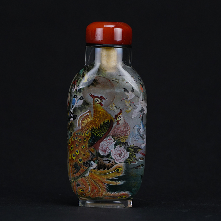 鹿港窯典藏內畫工藝|百鳥圖鼻煙壺 百鳥朝鳳描繪祥瑞昌盛與和諧共榮