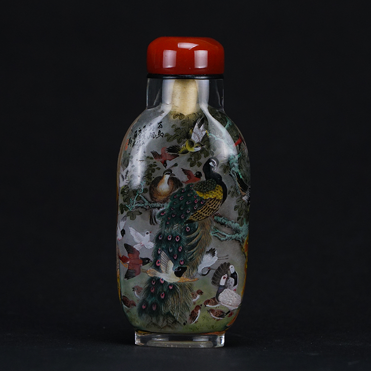 鹿港窯典藏內畫工藝|百鳥圖鼻煙壺 百鳥朝鳳描繪祥瑞昌盛與和諧共榮