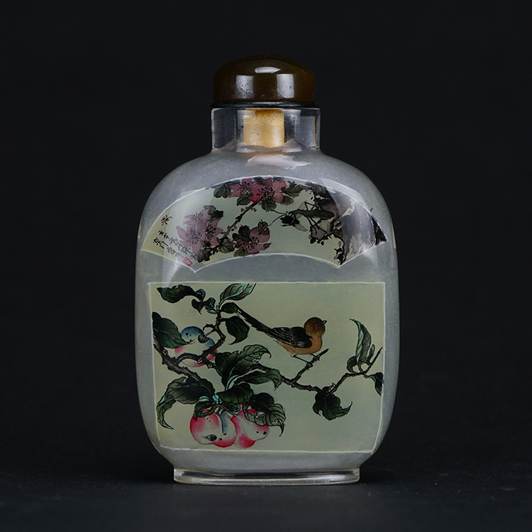 鹿港窯典藏內畫工藝|桃竹梅鳥鼻煙壺 梅竹松鳥融匯堅貞高潔與吉祥長壽