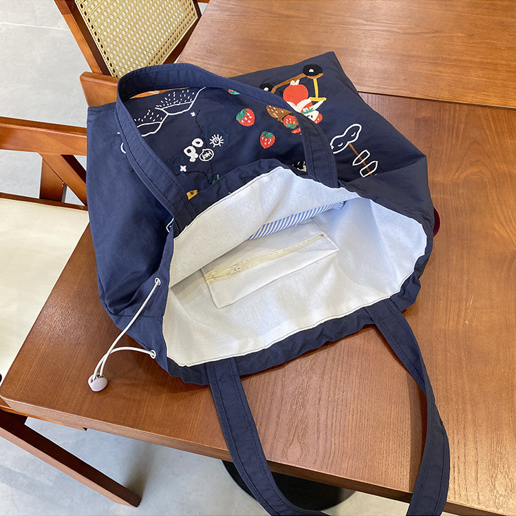 《04132》兔子溜滑板車深深藍色肩背購物包