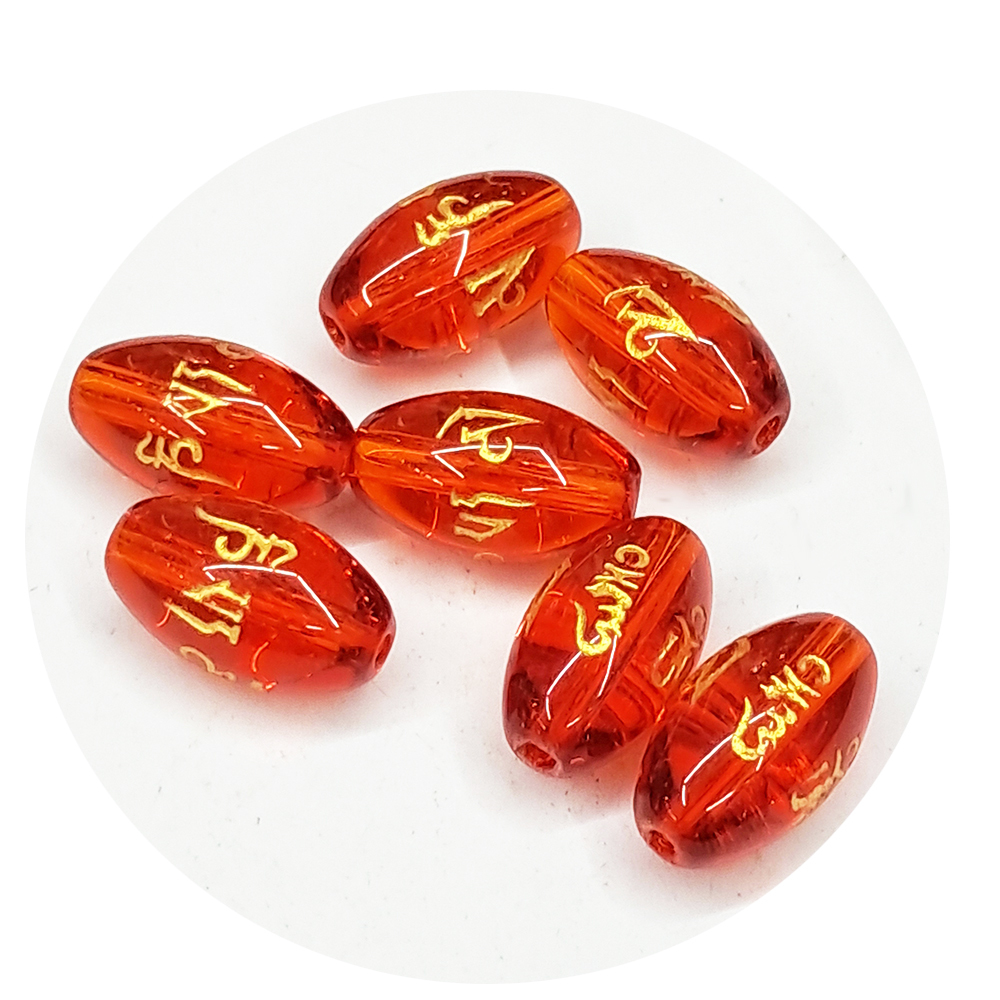 六字真言 {紅琉璃} 金字 精雕0.8*1.4cm 2個【十方】135547