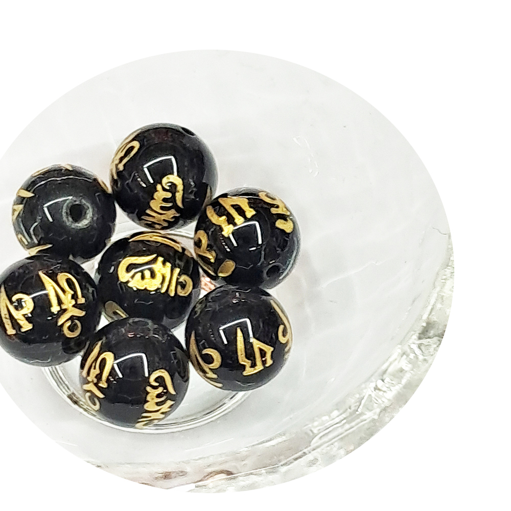 六字真言 {黑玉髓} 金字 精雕   1個【十方】141474