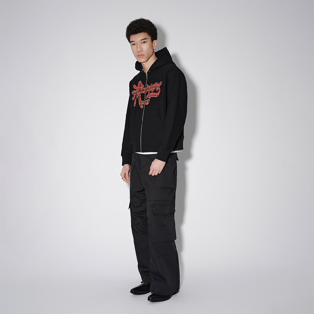 LUSIVE｜塗鴉拼布刺繡拉鍊帽衫 Graffiti Zip Up Hooded (黑色)