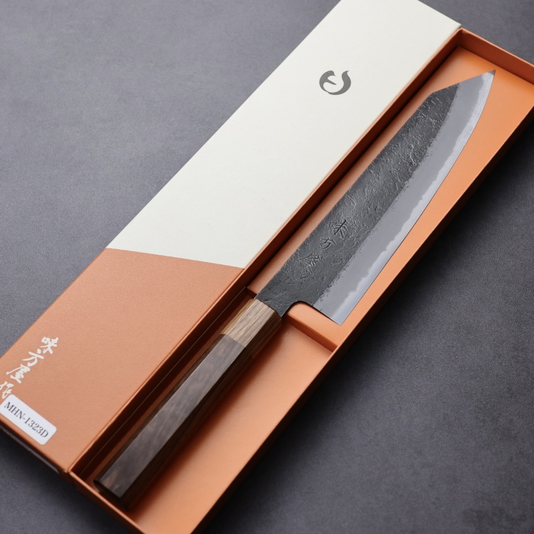 日野浦刃物 味方屋 切付牛刀 210mm 白紙鋼 黑打梨地