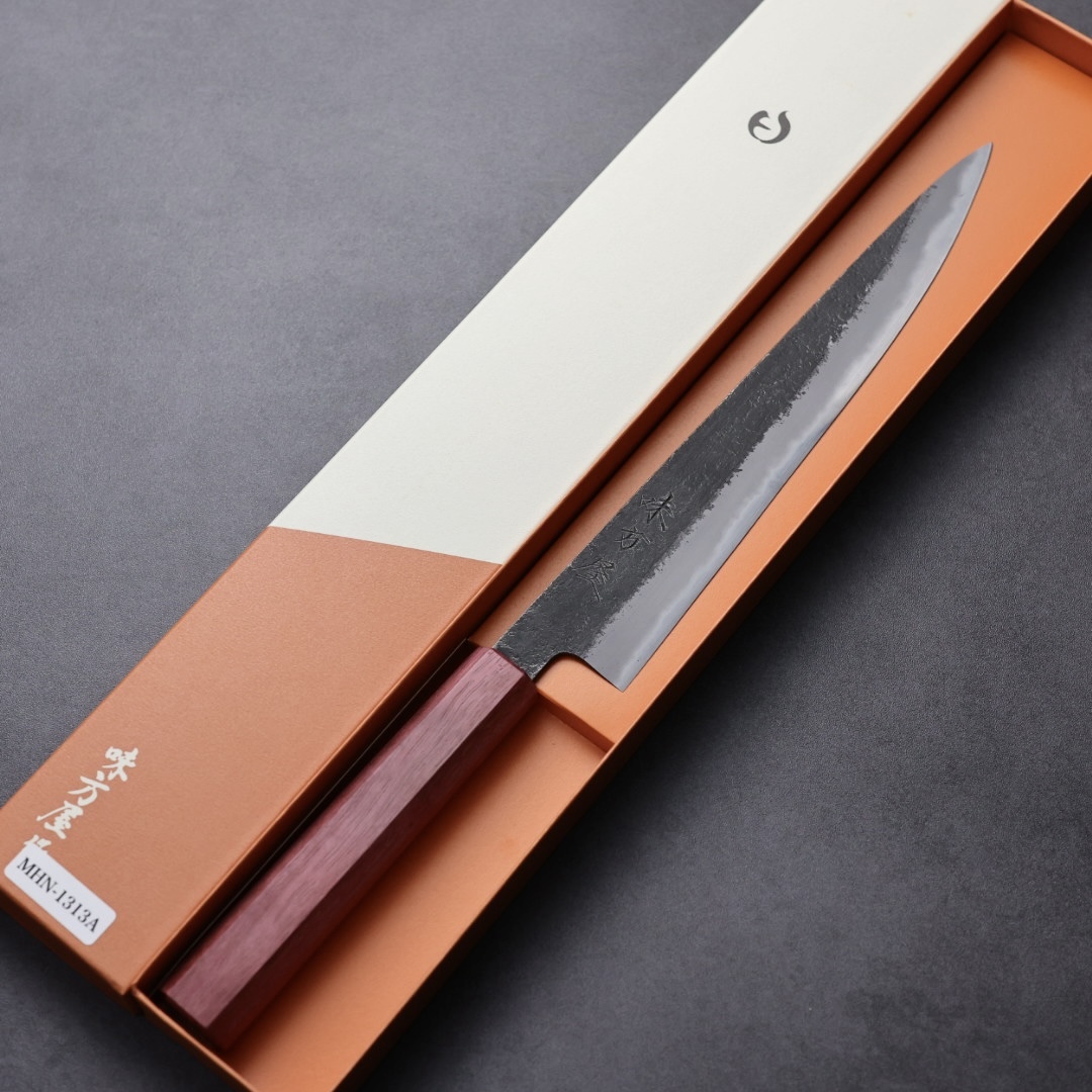 日野浦刃物 味方屋 筋引 240mm 白紙鋼 黑打梨地