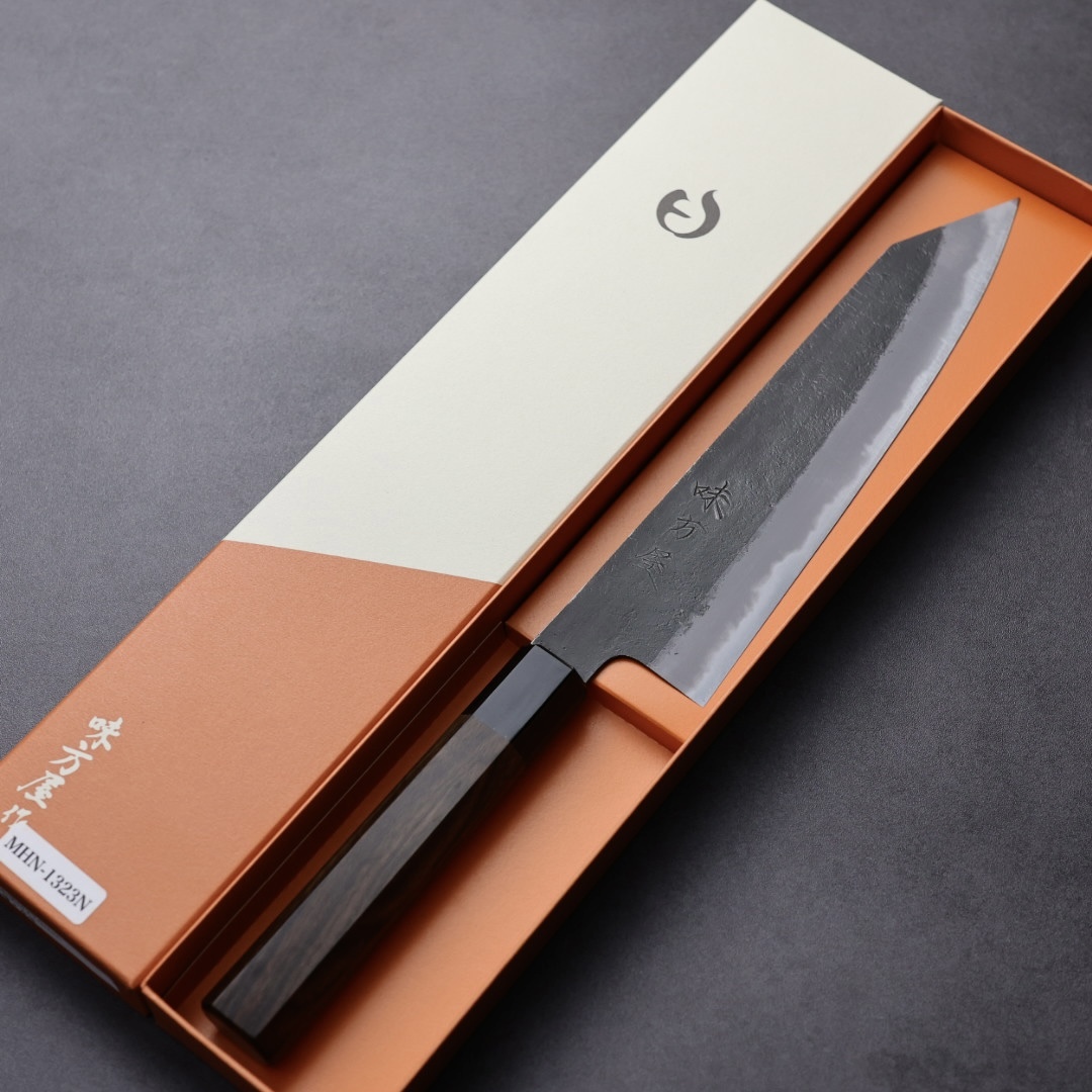日野浦刃物 味方屋 切付牛刀 210mm 白紙鋼 黑打梨地