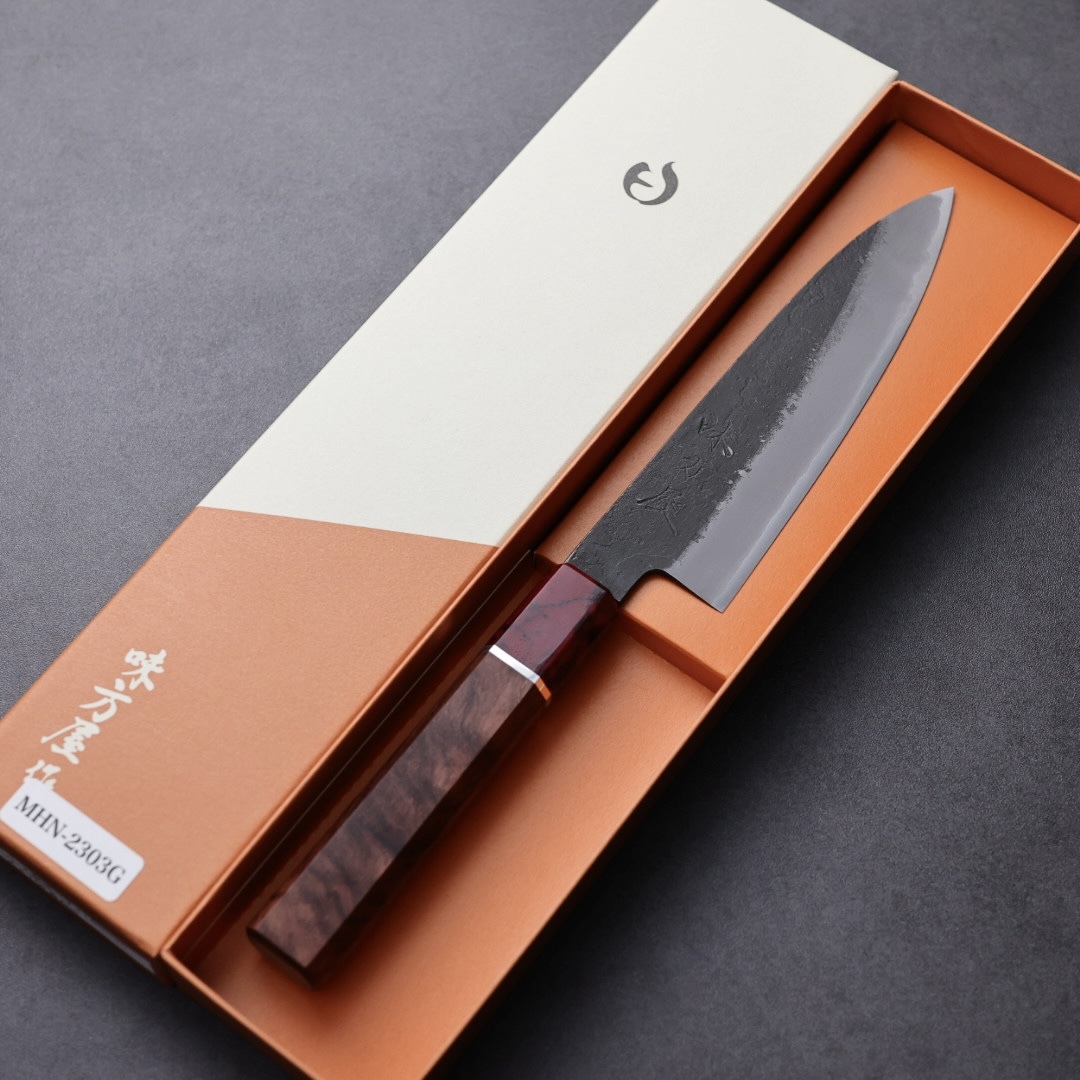 日野浦刃物 味方屋 蔬果刀 150mm 白紙鋼 黑打梨地
