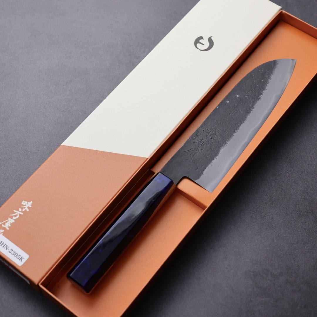 日野浦刃物味方屋三德180mm 白紙鋼黑打梨地